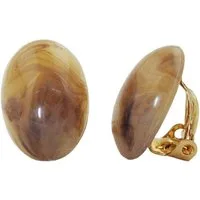 unbespielt Paar Ohrclips Modeschmuck Ohrringe Horn-Braun-marmoriert oval Kunststoff 18 x 13 mm, Modeschmuck für Damen