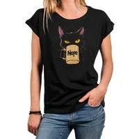 MAKAYA T-Shirt Lustiges Damen T-Shirt mit Katze und Kaffeetasse, Nope Spruch (Schwarz, Blau, Dunkelgrau, 34, 36, 38, 40, 42, 44, 46, 48, 50) Baumwolle