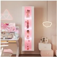 Merax Vitrine Glasvitrine mit LED-Beleuchtung inkl.Fernbedienung (1-St., 40x29x170 cm) Vitrinenschrank Standvitrine mit Glastrennwand und Acrylfront
