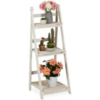 relaxdays Blumenständer Weiße Blumentreppe aus Holz, L