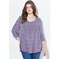 Ulla Popken Tunika Smokbluse Blüten A-Linie Rundhals 3/4-Arm