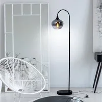GLOBO LIGHTING Stehlampe, Leuchtmittel nicht inklusive, Stehleuchte Standlampe Rauchglas Metall schwarz E27 Retro Wohnzimmer