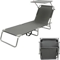 Spetebo Gartenliege Campingliege 3-Bein mit Dach - dunkelgrau, Stück, 1 St., Liege, Relax Sonnenliege mit 4-fach verstellbarem Rückenteil