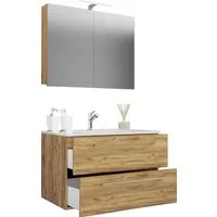 VCM Waschtisch Badinos 3er Set B. 60 x T. 46 x H. 111 cm (Set, 3-St., 1x Unterschrank 1x Waschbecken 1x Spiegel), 2 Schubladen, Badezimmermöbel-Set, pflegeleicht