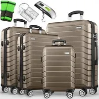 tillvex Trolleyset tillvex® Reisekoffer Set Koffer Hartschale Trolley Kofferset Tasche, (TSA Schloss Rollkoffer S-M-L-XL, 4 tlg., 4 Rollen Trolley Gepäck Koffer), Reisekoffer Set 4-TLG. + Gepäckwaage, 8X Gurte & 4X Anhänger Kofferset