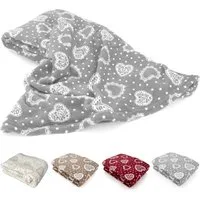 Wohndecke Kuscheldecke Herzen Flanell Sofadecke Landhaus, heimtexland, kuschelig weich und warm I XL 150x200