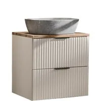Lomadox Waschtisch ADELAIDE-56-CASHMERE, 60cm breit mit Aufsatzwaschbecken, kaschmit mit Eiche