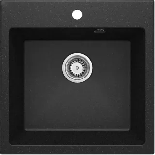 Neuesbad 1-Becken Granitspüle 500x500x216, Graphit, mit Raumsparsiphon NB1DEZQJ21031