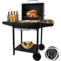 SunJas Holzkohlegrill XXL Grillwagen mit Deckel Thermometer und Doppel-Seitenablagen, grill holzkohle BBQ Grill für Garten und Outdoor-Veranstaltungen, XXL Holzkohlegrill Grillrostmaße 50 x 42 cm für 5-10 Personen