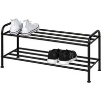 eluno Schuhregal für ca. 8 Paar Schuhe, 2 Ablagen, schwarz, 1-tlg., höhenverstellbare Füße