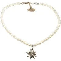 Alpenflüstern Collier Perlen-Trachtenkette Strass-Edelweiß klein (creme-weiß), - Damen-Trachtenschmuck Dirndlkette