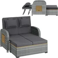 STEELSØN Gartenlounge-Set Caelum Gartensofa mit Liegefunktion, (grau/anthrazit, mit Kissen, wetterfest), Rattan Sonnenliege, herausziehbare Bank, ausklappbare Seiten-Tabletts