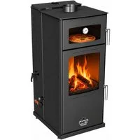 Baba's Kaminofen Gold Hybridofen Pellets und Holz Kombiofen Kaminofen mit Backfach, 12 kW, Dauerbrand, Dauerbrandofen, Schwarz Holzofen Holz Ofen Kamin