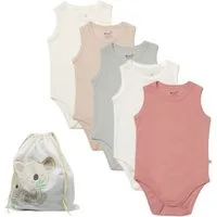 biorganic T-Shirt-Body (5er Pack) für Jungen und Mädchen, Unisex, Mehrfarbig Baby Body (Set, 6-tlg., 5er-Pack Bodys & 1 Beutel) Unterhemden 100% Bio-Baumwolle GOTS-zert. mit praktischen Druckknöpfen