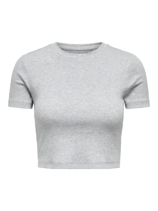 ONLY - ONLBETTY SS O-NECK SHORT TOP CC JRS Light Grey Melange - Gr. - M