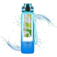 NILS CAMP Trinkflasche Tritan Sportflasche Wasserflasche Outdoorflasche 950ml Camping, ergonomische Form + innerer Behälter für Früchte