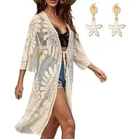 MOPUEA Strandkleid Kimono Sommerkleid Damen Boho Spitze Bikini Cover Up Cardigan (Set, 1-tlg., Vielseitig einsetzbar – ideal für Strand & Pool) Ausdrucksstarkes Design mit Blumenmuster