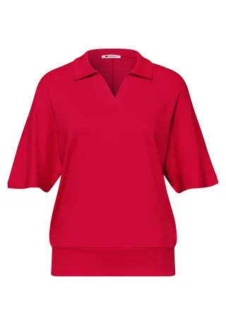 Street One - Dropped Shoulder Poloshirt mit Elastikbund salsa red - Gr. - 46