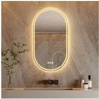 Yorbay Badspiegel groß mit Beleuchtung, LED Knopfschalter, Antibeschlag, Oval Design, 80x50CM, Ohne Rahmen