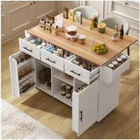 Flieks Küchenwagen mit erweiterbarer Arbeitsplatte, Rollen & Massivholzbeine austauschbar, (139x46(71)x91,5 cm, 1 St), Kücheninsel Buffetschrank Servierwagen mit verstellbare Ablagen