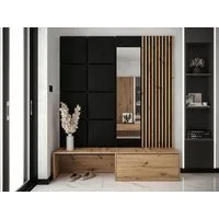 MIRJAN24 Garderoben-Set Premium, (Komplett-Set, Schuhschrank, Spiegel, Lamellen mit Kleiderhaken + Paneel 42x42), Griffloses Öffnungssystem