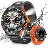 SWGOTA Smartwatch Herren Militär mit Taschenlampe,Kompass,Telefonfunktion Smartwatch (3.88 cm), 1,53 Zoll Fitnessuhr mit Herzfrequenz/SpO2/Schlafmonitor,500 mAh Akku