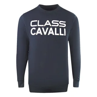 Marineblaues Sweatshirt der Cavalli-Klasse mit grossem auffalligem Logo-Design