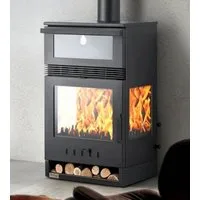 Teba Therm Kaminofen mit Backfach Panorama Kamin 3 Scheiben Glas TKS 15 Holzofen Dauerbrand, Externe Luftzufuhr