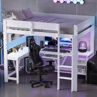STILVORA Hochbett 90x200 Jugendbett mit Schreibtisch Ablagefächern und LED-Beleuchtung (Kinderbett aus Holz mit Ladestation, Multifunktionales Design, Einfache Montage) für Kinderzimmer Schlafzimmer