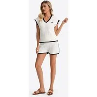 Imily Bela Hausanzug Damen Lässiges Strickwaren-Set (Set, 2 tlg., Ärmellose Weste mit V-Ausschnitt + Shorts) V-Ausschnitt