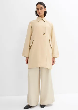 bonprix Trenchcoat in A-Linie, beige, Gr.52, Kurzer weiter einreihiger Trenchcoat mit Raglanärmeln und verdeckter Knopfleiste sowie geknöpften Riegeln an den Ärmelenden.