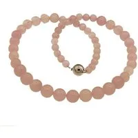Perlenkette Kette mit Rosenquarz 6 - 10 mm Perlen, Magnetverschuss, mit Rosenquarz