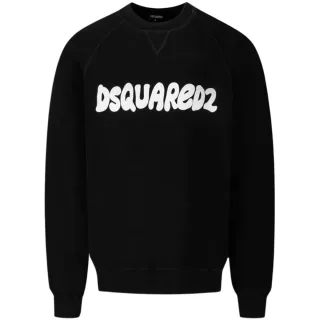 Dsquared2 Cool Fit Sketch Logo Schwarzer Pullover Mit Rundhalsausschnitt