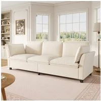 Merax 3-Sitzer Sofa aus Chenille, modernes Cloud Couch, 1 Teile, XXXL Sofa mit Metallrahmen & 2 Armlehnenkissen, 220×81×87cm