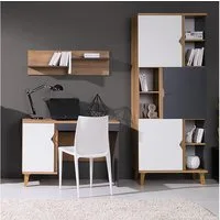 Lomadox Jugendzimmer-Set MARIBOR-132, (Sparset, 3-tlg), Wandboard Schreibtisch Bücherregal in Eiche mit weiß, graphit