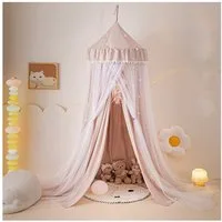 Jibenhome Moskitonetz Doppelschicht Moskitonetz, Bett Baldachin, Lichtblockierung Kuppel, Faltbares Pompon Moskitonetz Bett für Kinderzimmer