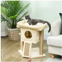 PawHut Kratzbaum Kleiner Katzenbaum mit Katzenhöhle, Liegeplattform, Geeignet für Katzen bis 5 kg