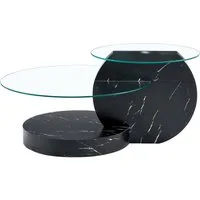 gopop Couchtisch 2er Set, Rundes Glas-Beistelltisch Wohnzimmertisch mit Stauraum, 6 mm Hartglasplatten, MDF-Basis, 90x70 cm