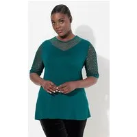 Ulla Popken T-Shirt T-Shirt Classic Fit Mesh mit Pailletten