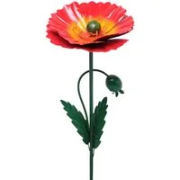 finehomegarden Gartenstecker Blume Mohn Metall rot Ø18cm H96cm Gartendeko für Beet & Terrasse (1-St) Stecker Gartenstecker Dekoration Garten