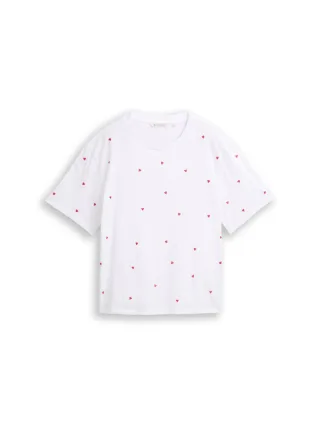 TOM TAILOR Denim - boxy T-shirt mit Stickerei weiß - Gr. - M
