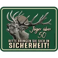 RAHMENLOS® Metallschild zum 50. Geburtstag - Vorsicht, Jäger über 50!
