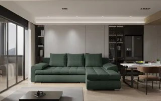 Ecksofa Sofa HECKTOR mit Schlaffunktion Stoff Abriamo Flaschengrün Ottomane R...