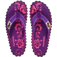Gumbies Original Kids in Purple Hibiscus T-Strap-Zehentrenner aus recycelten Materialien hergestellt, stabile Gummisole