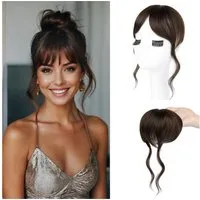 LuxusKollektion Kunsthaar-Extension Haarteile Clip in Bangs Pony Schläfenpartie Frauen 30 CM Dunkelbraun
