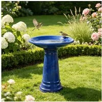 Blossom Vogeltränke Keramik Vogelbad Garten, handgefertigte Vogelfuttersäule Ø 31,5 cm, frostsicheres Vogelbecken mit Standfuß, für Terrasse Balkon