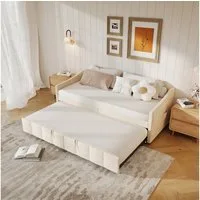 Gdood Polsterbett Tagesbett Daybett Ausziehbett (1-tlg), Schlafsofa, Mit Unterbett, zwei 90x200 cm, Lattenrost, Samt