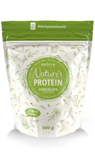 nutri+ Vegan Natures Proteinpulver | 500 g | ohne Zucker & Süßungsmittel | aus Soja, Erbsen und Reis | vegan Chocolate