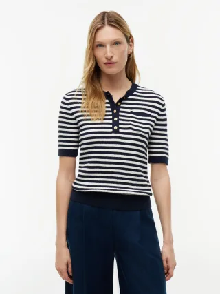 GOLD BUTTON S/S HENLEY Ivory Petal/Dark N Navy Stp - Gr. - L