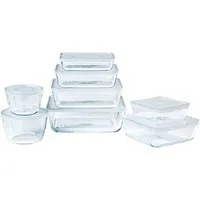 PYREX Frischhaltedose Cook & Freeze, Borosilikatglas, (Frischhaltedosen-Set, 8-tlg., rund, quadratisch & rechteckig, 0,6–4 l), luftdicht, mikrowellengeeignet, gefriergeeignet, Made in France